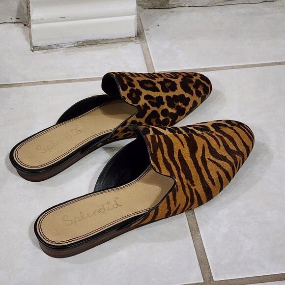 Splendid calf hair zebra and leopard print slides clogs size 8 M - Picture 5 of 10